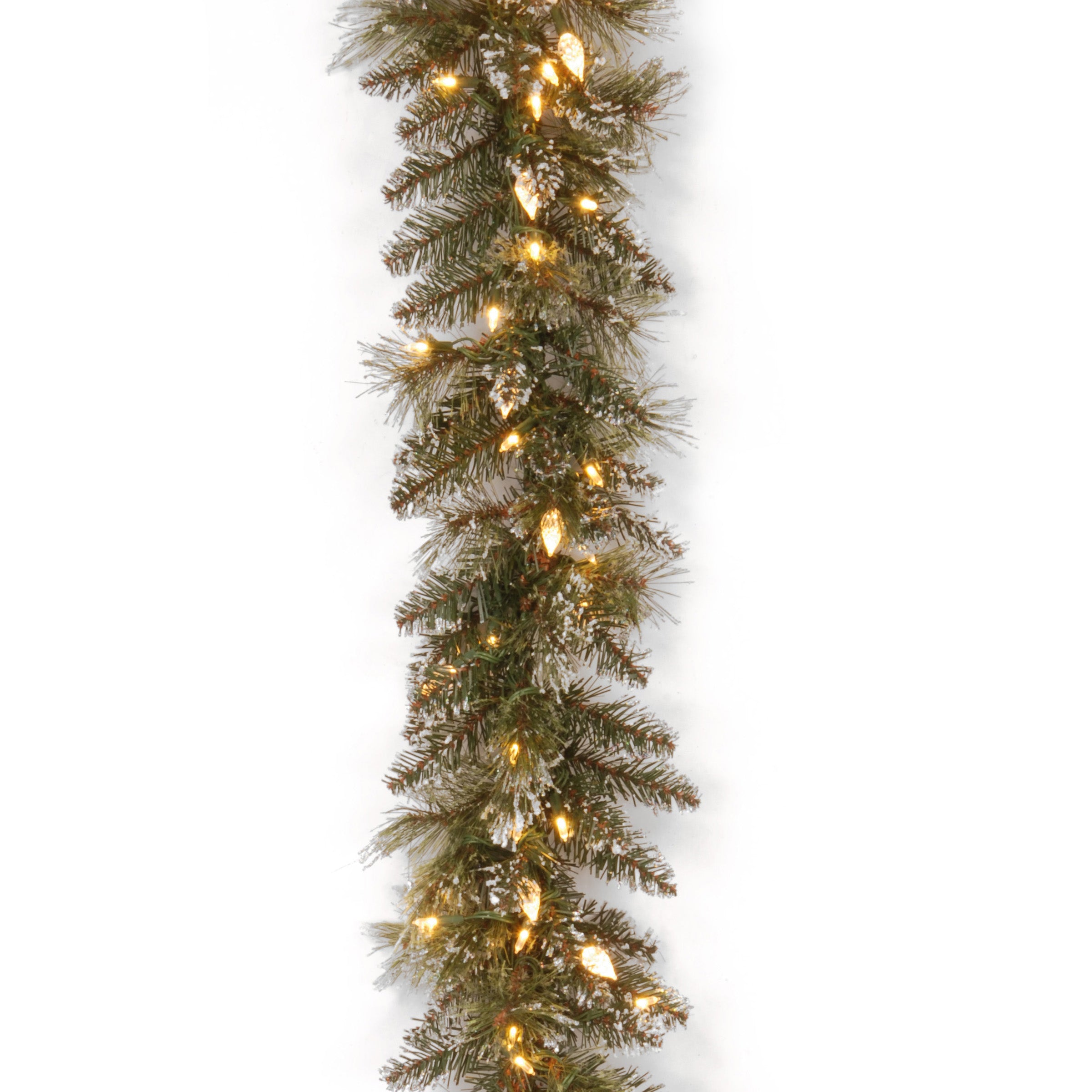 9 ft. Pre-Lit Glittery Bristle Pine Garland with Warm White LED Lights, Plug-In